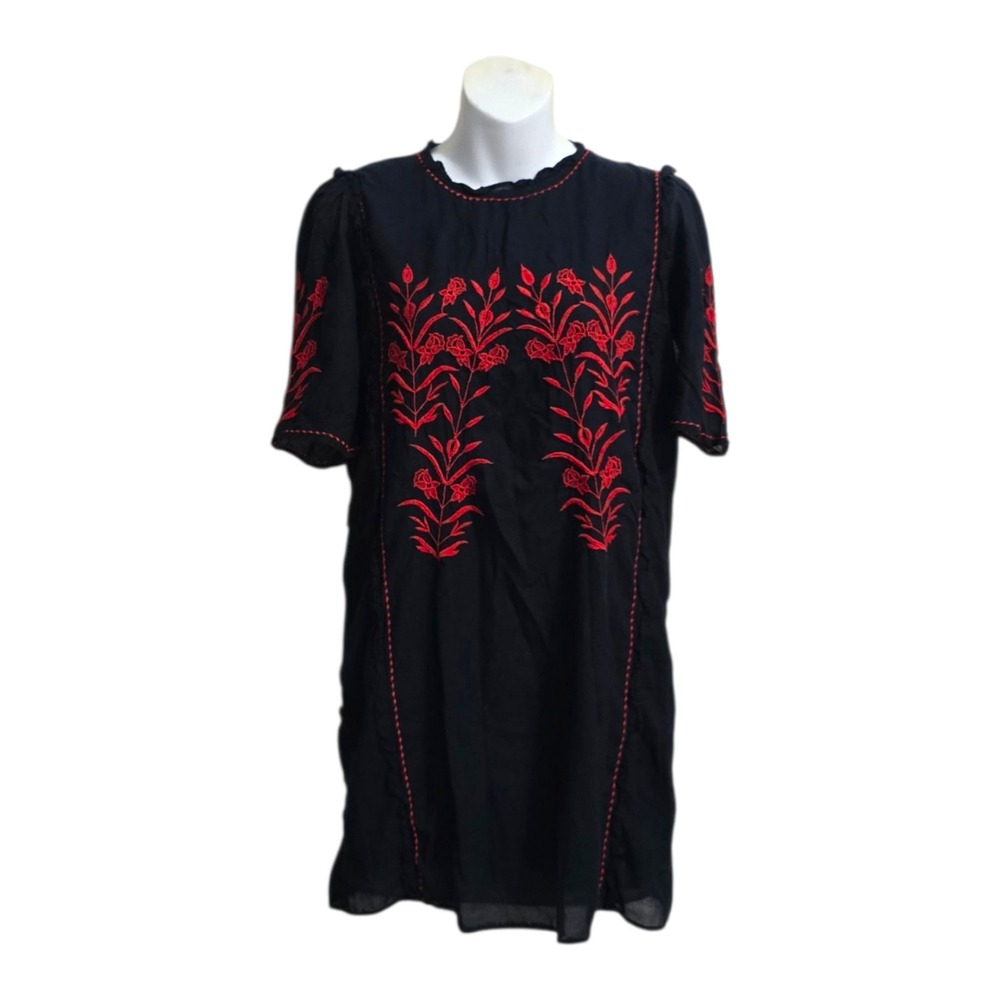 Zara Embroidered Bohemian Folk Short Sleeve Mini Tunic Dress Sz XS